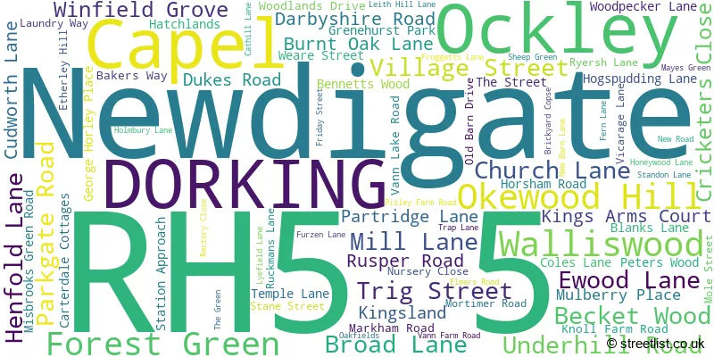 A word cloud for the RH5 5 postcode